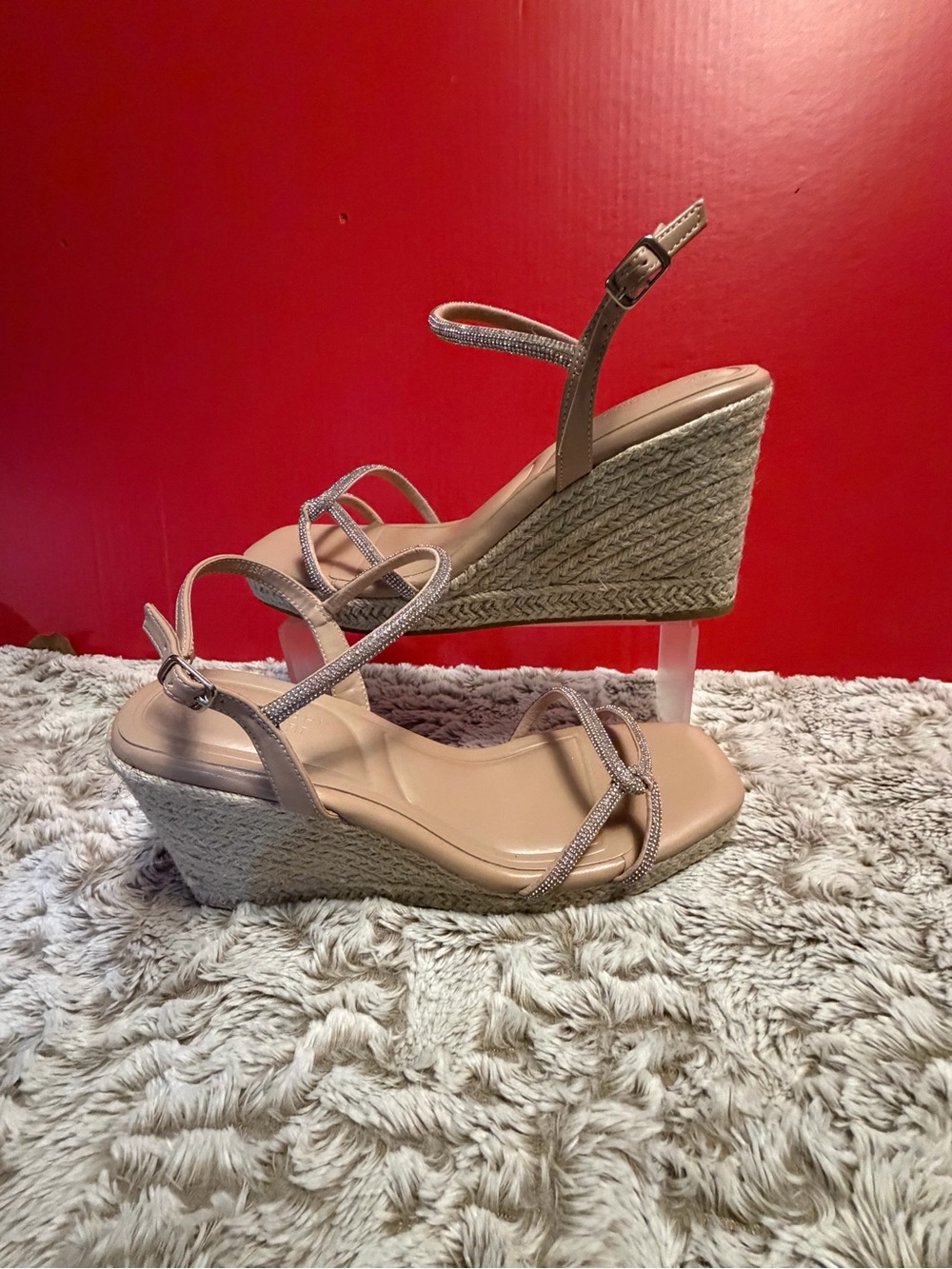 Primark Wide Fit Rhinestone Embellished Espadrille Wedge Sandals